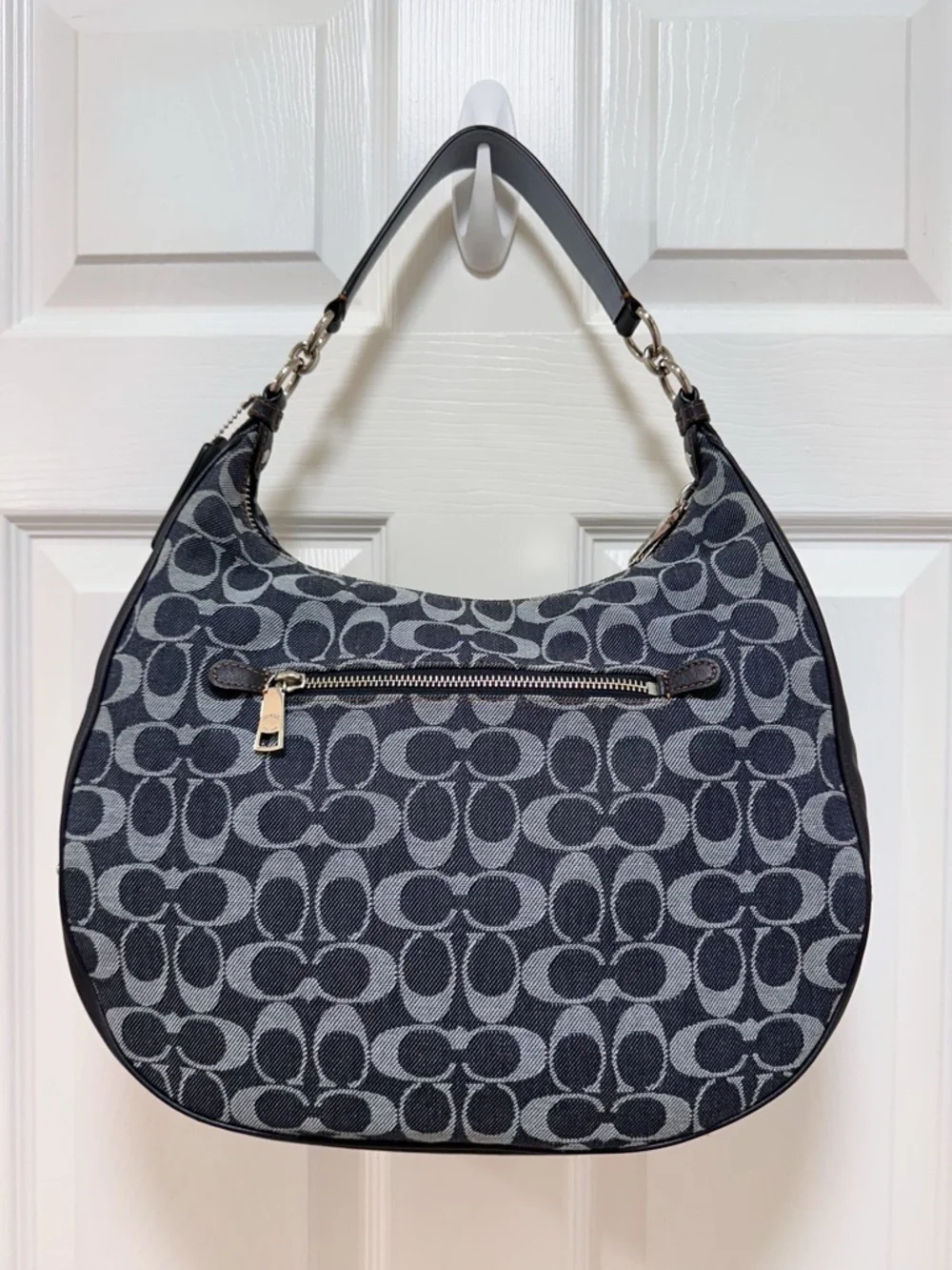 Coach Harley Signature Denim Jacquard Navy Leather Large Hobo